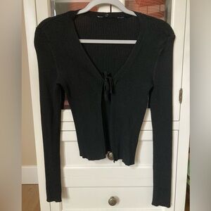 Y2K Black Tie-Front Knit Cardigan